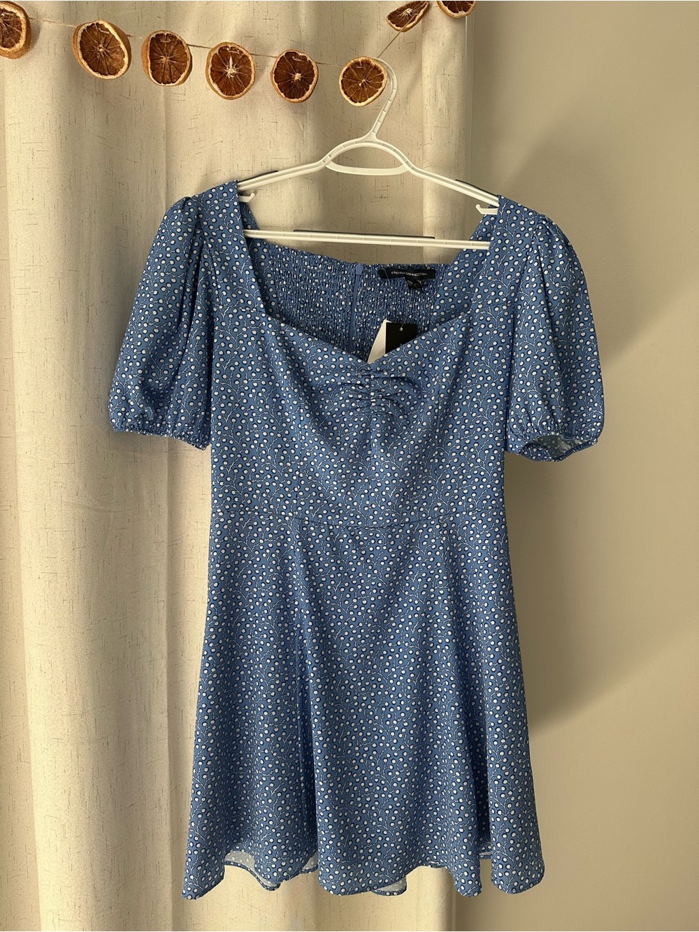 French Connection Womens Printed Smocked Mini Dress Blue 8